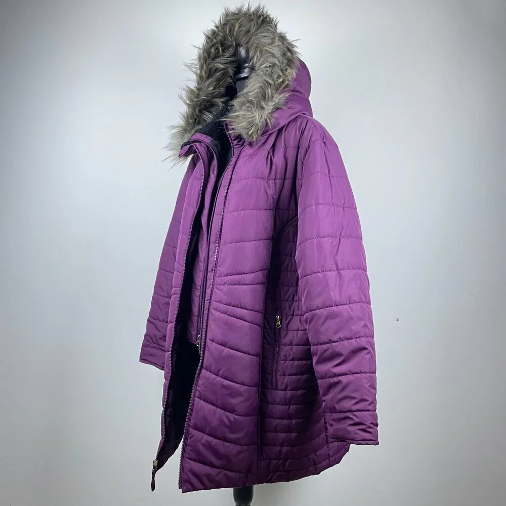 Ashley Stewart Burgundy Winter Coat Size 18/20 - Picture 3 of 8